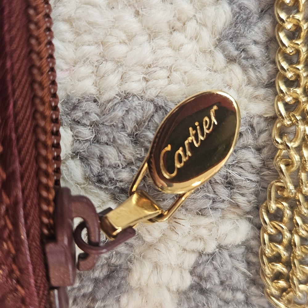 EUC Vintage Must de Cartier Bordeaux Leather Coin Purse Wristlet w/ Chain & Card - Picture 2 of 14